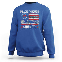 Peace Through Strength Sweatshirt Patriotic Midnight Hammer Jet American Flag - Wonder Print Shop