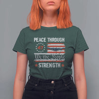 Peace Through Strength T Shirt For Women Patriotic Midnight Hammer Jet American Flag - Wonder Print Shop