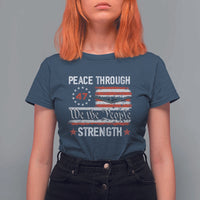 Peace Through Strength T Shirt For Women Patriotic Midnight Hammer Jet American Flag - Wonder Print Shop