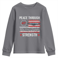 Peace Through Strength Youth Sweatshirt Patriotic Midnight Hammer Jet American Flag - Wonder Print Shop