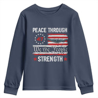 Peace Through Strength Youth Sweatshirt Patriotic Midnight Hammer Jet American Flag - Wonder Print Shop