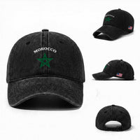 Morocco Pride Flag Star Washed Cotton Baseball Cap Patriotic Moroccan Heritage Souvenir