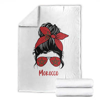 Morocco Girl Messy Bun with Flag Sunglasses Throw Blanket Proud Moroccan Woman Heritage