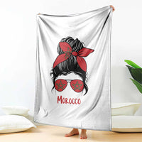 Morocco Girl Messy Bun with Flag Sunglasses Throw Blanket Proud Moroccan Woman Heritage