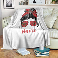 Morocco Girl Messy Bun with Flag Sunglasses Throw Blanket Proud Moroccan Woman Heritage