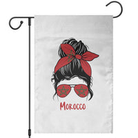 Morocco Girl Messy Bun with Flag Sunglasses Garden Flag Proud Moroccan Woman Heritage