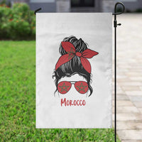 Morocco Girl Messy Bun with Flag Sunglasses Garden Flag Proud Moroccan Woman Heritage
