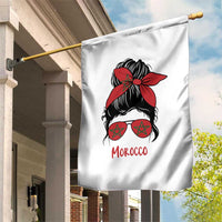 Morocco Girl Messy Bun with Flag Sunglasses Garden Flag Proud Moroccan Woman Heritage