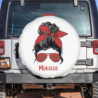 Morocco Girl Messy Bun with Flag Sunglasses Spare Tire Cover Proud Moroccan Woman Heritage