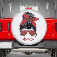 Morocco Girl Messy Bun with Flag Sunglasses Spare Tire Cover Proud Moroccan Woman Heritage