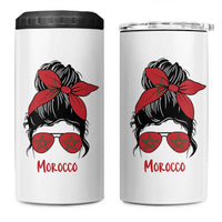 Morocco Girl Messy Bun with Flag Sunglasses 4 in 1 Can Cooler Tumbler Proud Moroccan Woman Heritage