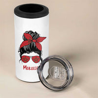 Morocco Girl Messy Bun with Flag Sunglasses 4 in 1 Can Cooler Tumbler Proud Moroccan Woman Heritage