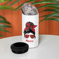Morocco Girl Messy Bun with Flag Sunglasses 4 in 1 Can Cooler Tumbler Proud Moroccan Woman Heritage