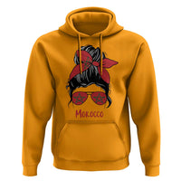 Morocco Girl Messy Bun with Flag Sunglasses Hoodie Proud Moroccan Woman Heritage