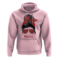 Morocco Girl Messy Bun with Flag Sunglasses Hoodie Proud Moroccan Woman Heritage