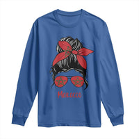 Morocco Girl Messy Bun with Flag Sunglasses Long Sleeve Shirt Proud Moroccan Woman Heritage