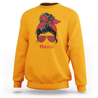 Morocco Girl Messy Bun with Flag Sunglasses Sweatshirt Proud Moroccan Woman Heritage