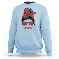Morocco Girl Messy Bun with Flag Sunglasses Sweatshirt Proud Moroccan Woman Heritage