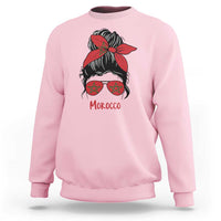 Morocco Girl Messy Bun with Flag Sunglasses Sweatshirt Proud Moroccan Woman Heritage