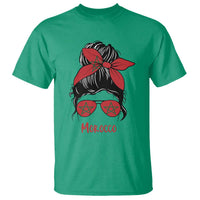 Morocco Girl Messy Bun with Flag Sunglasses T Shirt Proud Moroccan Woman Heritage