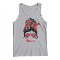 Morocco Girl Messy Bun with Flag Sunglasses Tank Top Proud Moroccan Woman Heritage