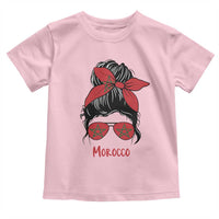 Morocco Girl Messy Bun with Flag Sunglasses Toddler T Shirt Proud Moroccan Woman Heritage