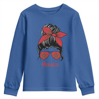 Morocco Girl Messy Bun with Flag Sunglasses Youth Sweatshirt Proud Moroccan Woman Heritage
