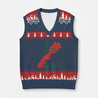 Morocco Map Dima Maghrib with Arabic Calligraphy V-Neck Knit Sweater Vest Maghreb Traditional Moroccan Roots Graphic