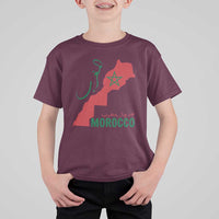 Morocco Map Dima Maghrib with Arabic Calligraphy T Shirt For Kid Maghreb Traditional Moroccan Roots Graphic