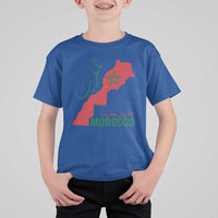 Morocco Map Dima Maghrib with Arabic Calligraphy T Shirt For Kid Maghreb Traditional Moroccan Roots Graphic