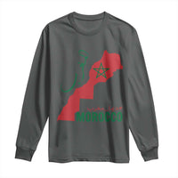 Morocco Map Dima Maghrib with Arabic Calligraphy Long Sleeve Shirt Maghreb Traditional Moroccan Roots Graphic