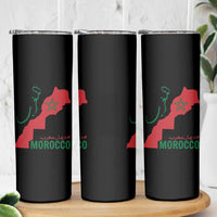 Morocco Map Dima Maghrib with Arabic Calligraphy Skinny Tumbler Maghreb Traditional Moroccan Roots Graphic