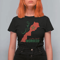 Morocco Map Dima Maghrib with Arabic Calligraphy T Shirt For Women Maghreb Traditional Moroccan Roots Graphic