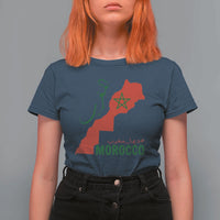 Morocco Map Dima Maghrib with Arabic Calligraphy T Shirt For Women Maghreb Traditional Moroccan Roots Graphic
