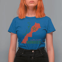 Morocco Map Dima Maghrib with Arabic Calligraphy T Shirt For Women Maghreb Traditional Moroccan Roots Graphic