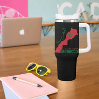 Morocco Map Dima Maghrib with Arabic Calligraphy Tumbler With Handle Maghreb Traditional Moroccan Roots Graphic