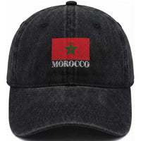 Vintage Morocco Flag Washed Cotton Baseball Cap Patriotic Moroccan Pride