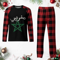 Maghribi Morocco Flag Star Traditional Arabic Script Plaid Pajama Set Patriotic Moroccan Pride Heritage