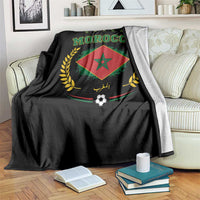 Morocco Football Laurel Wreath Crest Graphic Throw Blanket Proud Moroccan Soccer Star Emblem Sports Fans