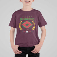 Morocco Football Laurel Wreath Crest Graphic T Shirt For Kid Proud Moroccan Soccer Star Emblem Sports Fans