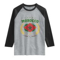 Morocco Football Laurel Wreath Crest Graphic Raglan Shirt Proud Moroccan Soccer Star Emblem Sports Fans