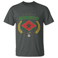 Morocco Football Laurel Wreath Crest Graphic T Shirt Proud Moroccan Soccer Star Emblem Sports Fans
