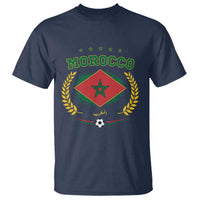 Morocco Football Laurel Wreath Crest Graphic T Shirt Proud Moroccan Soccer Star Emblem Sports Fans