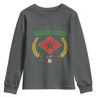 Morocco Football Laurel Wreath Crest Graphic Youth Sweatshirt Proud Moroccan Soccer Star Emblem Sports Fans