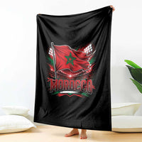 Waving Morocco Flag Stadium Lights Throw Blanket Patriotic Moroccan Soccer Fans
