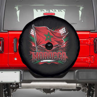 Waving Morocco Flag Stadium Lights Spare Tire Cover Patriotic Moroccan Soccer Fans