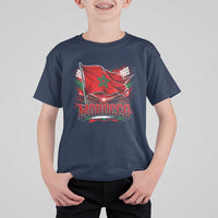 Waving Morocco Flag Stadium Lights T Shirt For Kid Patriotic Moroccan Soccer Fans