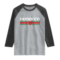 Love Morocco Retro Stripe Graphic Raglan Shirt Maroc Moroccan Flag Heart
