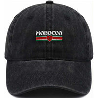 Love Morocco Retro Stripe Graphic Washed Cotton Baseball Cap Maroc Moroccan Flag Heart