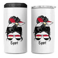 Egyptian Flag Messy Bun Girl 4 in 1 Can Cooler Tumbler Patriotic Egypt Women